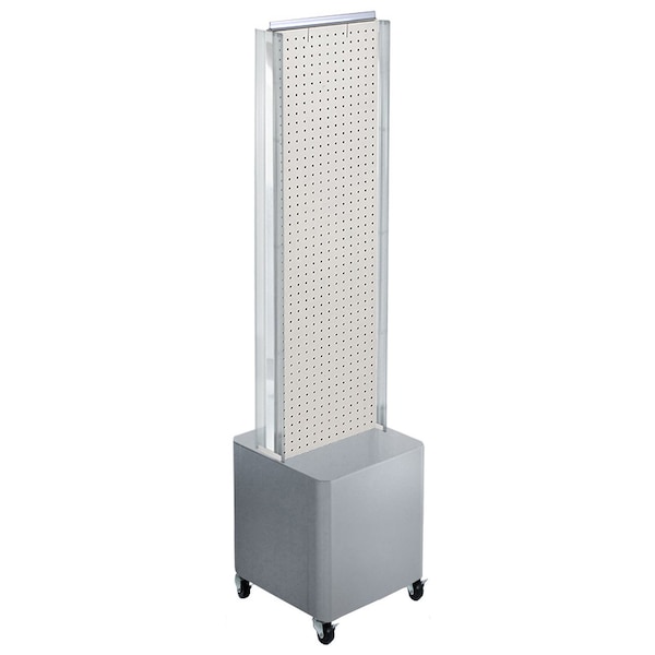 Two-Sided Pegboard Floor Display on Studio Base w/ C-Channels. Panel Size: 13.5''W x 44''H